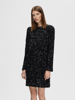 Colyn LS Short Sequins Dress - Black
