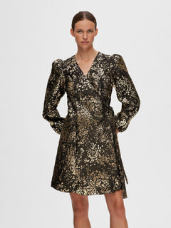 Paula-Siv Golden Leo Ls Short Dress - Gold