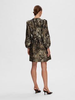 Paula-Siv Golden Leo Ls Short Dress - Gold