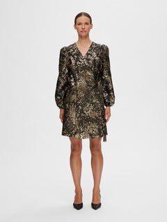Paula-Siv Golden Leo Ls Short Dress - Gold