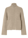 Sia Ras Ls Knit Zipper Cardigan - Dove Melange