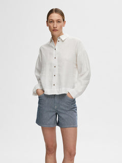 Linnie Ls Linen Shirt B - Snow White