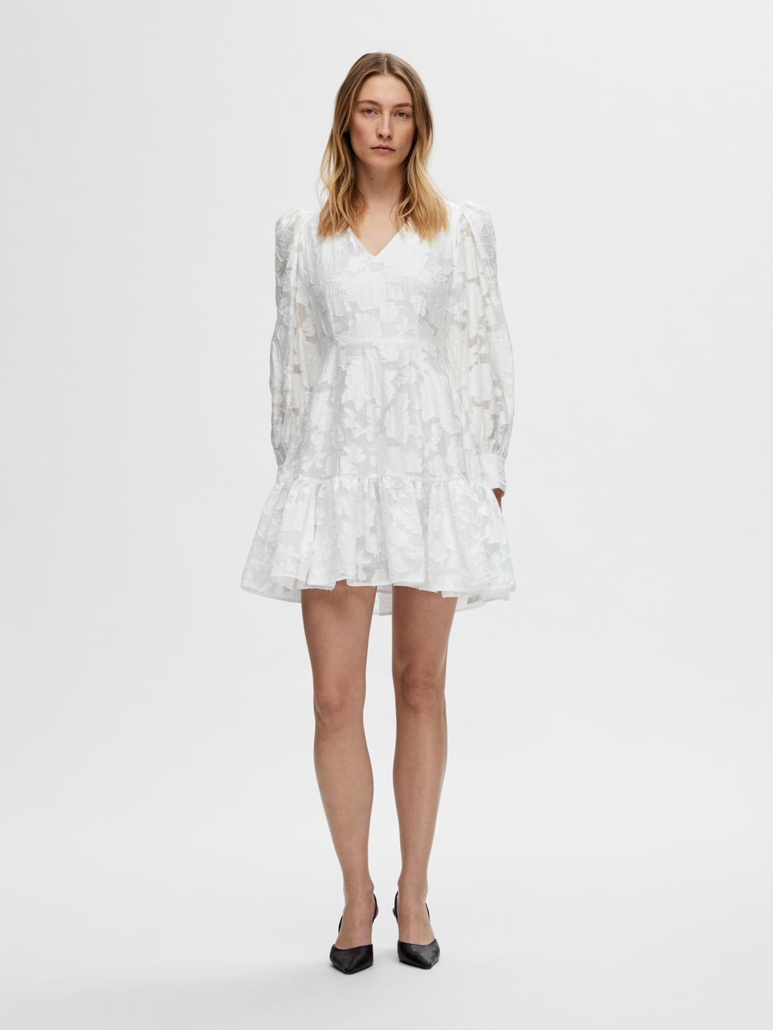 Calli-Sadie Ls Short V-Neck Dress Ff - Bright White