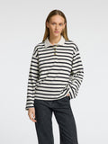 Wada Ls Stripe Collar Top - Snow White Black