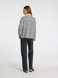 Wada Ls Stripe Collar Top - Snow White Black