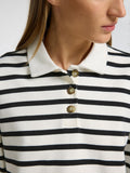 Wada Ls Stripe Collar Top - Snow White Black