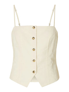 Mette Buttoned Jacquard Strap Top B - Snow White