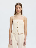 Mette Buttoned Jacquard Strap Top B - Snow White