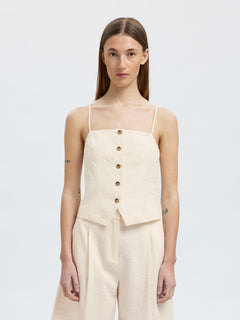 Mette Buttoned Jacquard Strap Top B - Snow White
