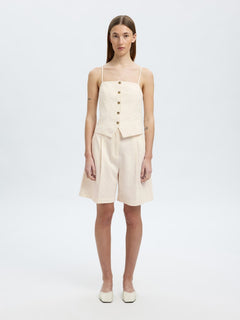 Mette Buttoned Jacquard Strap Top B - Snow White
