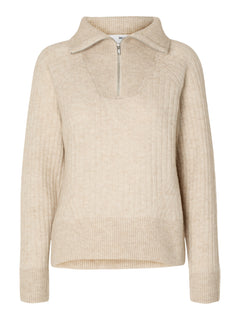 Lulu Mika Half Zip Ls Knit - Birch Melange
