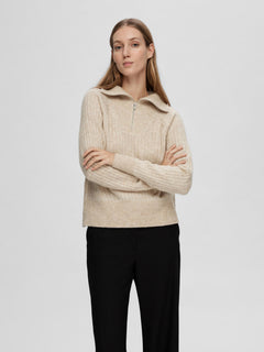 Lulu Mika Half Zip Ls Knit - Birch Melange