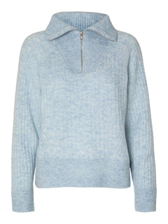 Lulu Mika Half Zip Ls Knit - Cashmere Blue Melange