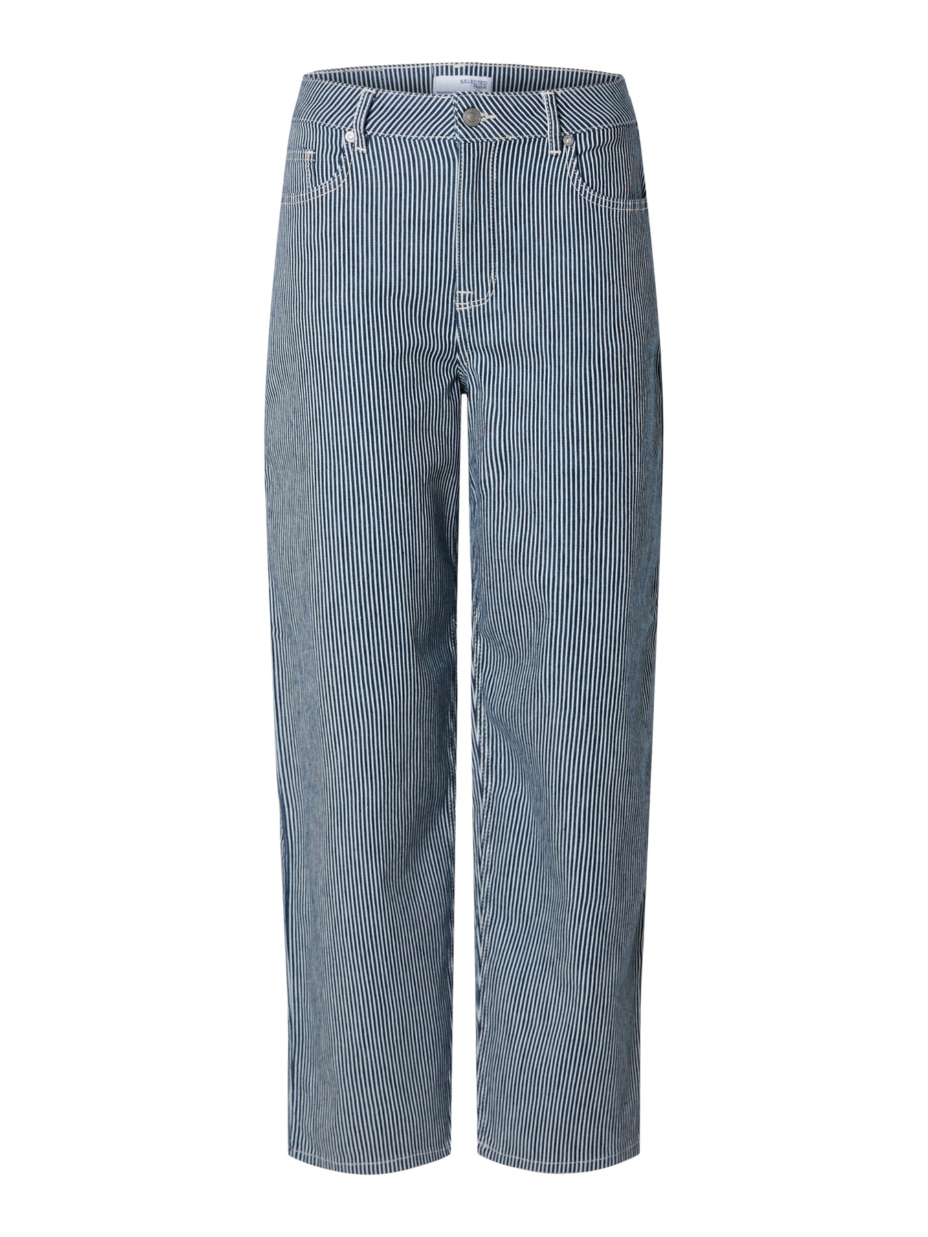 Bella-Myra Hw Stripe Barrel Jeans - Medium Blue Denim
