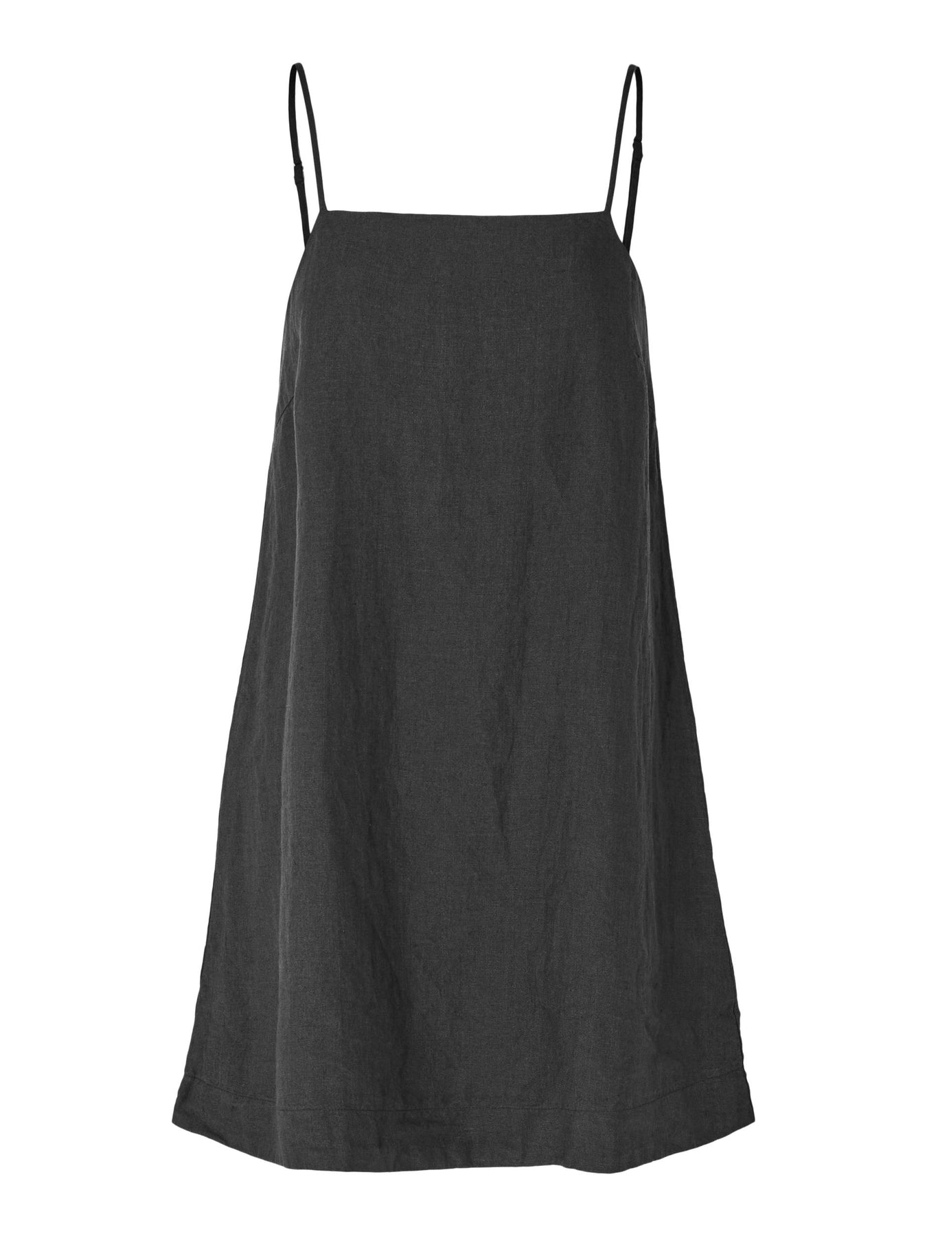 Linnie Short Linen Strap Dress B - Black