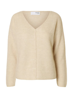 Sia Ras Ls Knit V-Neck Cardigan - Birch Melange