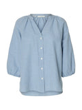 Cleo-Alberta Linen Blend Shirt - Dusty Blue Bright White
