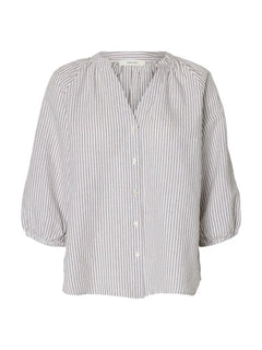Cleo-Alberta Linen Blend Shirt - Bright White Chocolate Chip