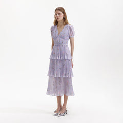 Chiffon Tiered Midi Dress - Lilac Floral