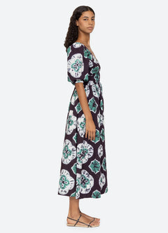 Aveline Tie Dye Print Puff Slv Dress - Teal