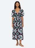 Aveline Tie Dye Print Puff Slv Dress - Teal