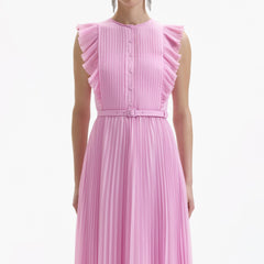Chiffon Sleeveless Ruffle Midi Dress - Pink