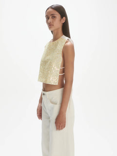 Sequin Top - Off-White/Yellow Sequins