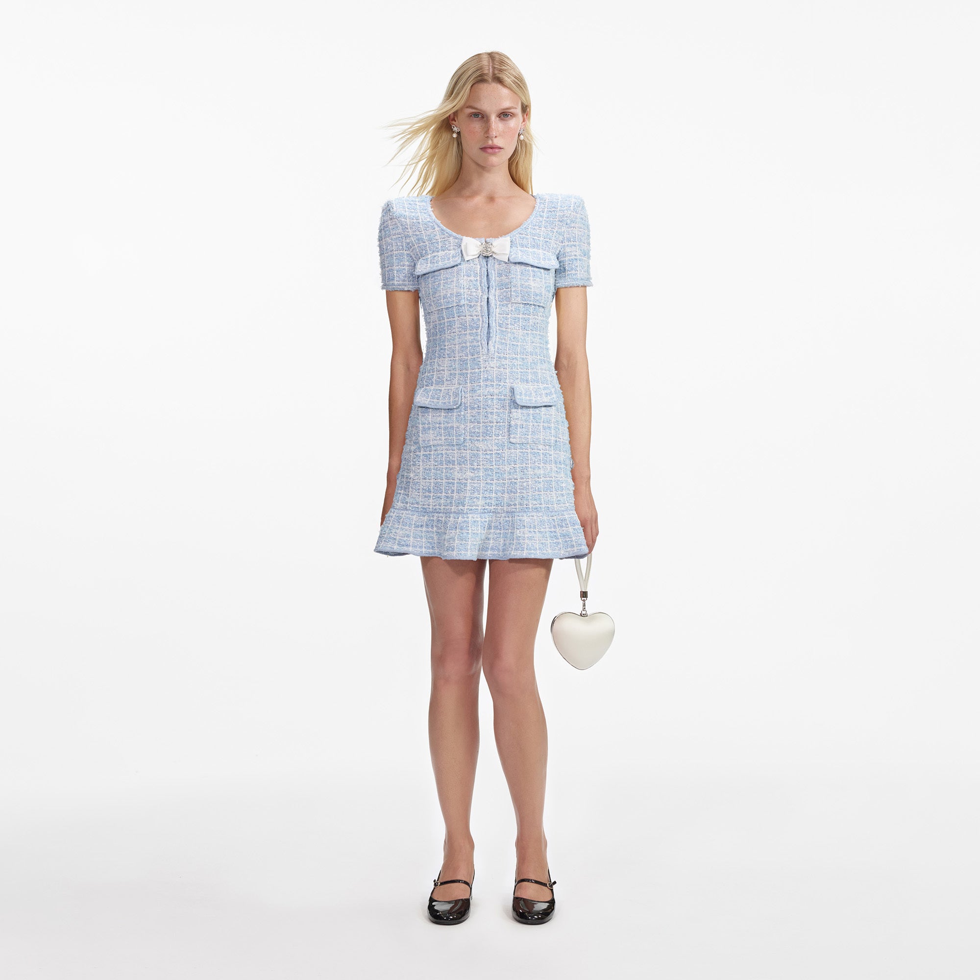 Check Knit Mini Dress - Blue