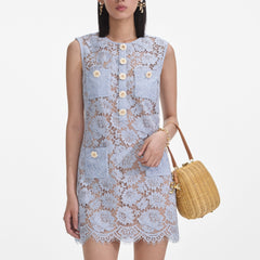 Fine Lace Mini Dress - Blue