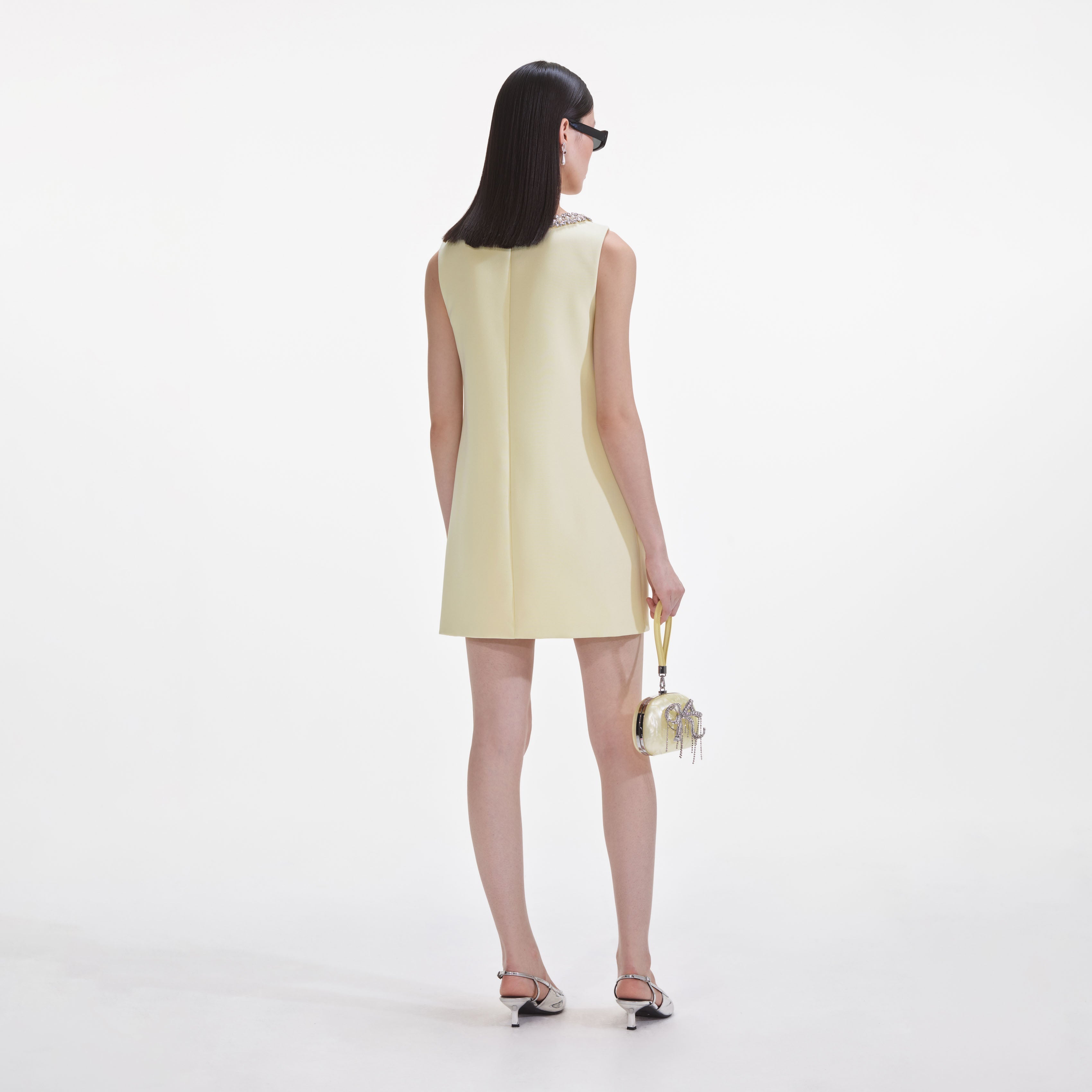 Crepe Bow Mini Dress - Yellow