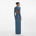Rhinestone Gathered Maxi Dress - Blue