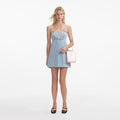 Denim Pearl Mini Dress - Light Blue