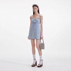 Denim Pearl Mini Dress - Light Blue