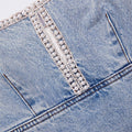 Denim Pearl Mini Dress - Light Blue