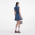 Denim Sleeveless Pearl Mini Dress - Blue
