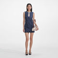 Denim Diamante Bow Mini Dress - Blue