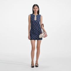 Denim Diamante Bow Mini Dress - Blue