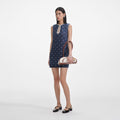 Denim Diamante Bow Mini Dress - Blue