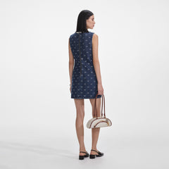 Denim Diamante Bow Mini Dress - Blue