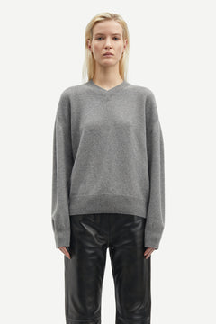 Sabirgitte V-Neck Sweater - Grey Mel