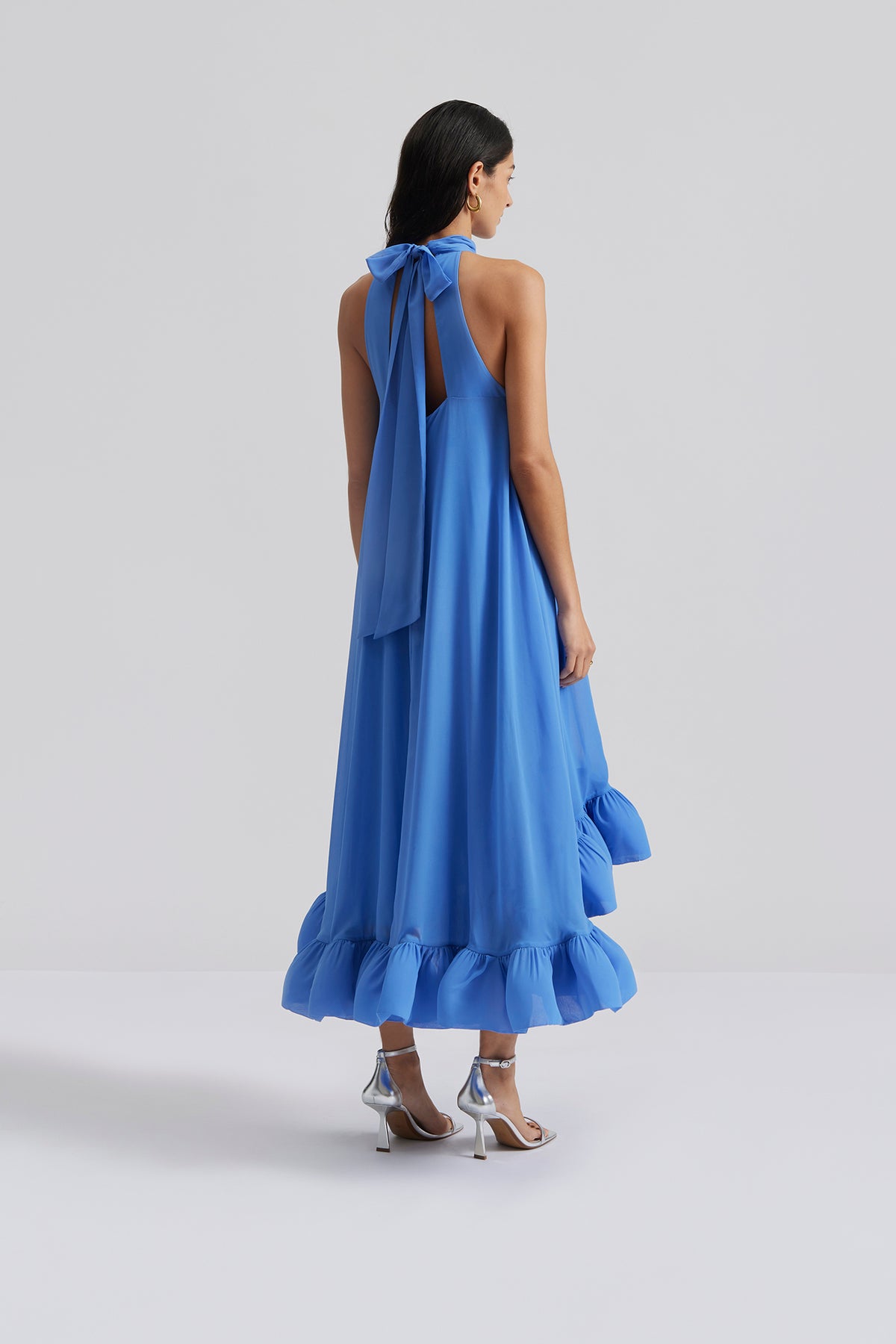 Sabrina Halterneck Ruffled Maxi Dress - Azure Blue