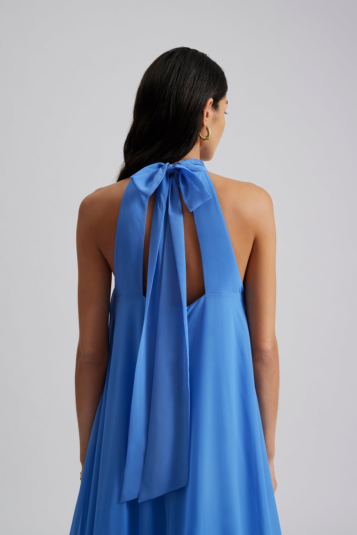 Sabrina Halterneck Ruffled Maxi Dress - Azure Blue
