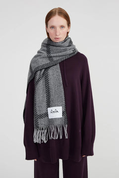 Scarf Svea Wool Mix - Light Grey Melange/Black