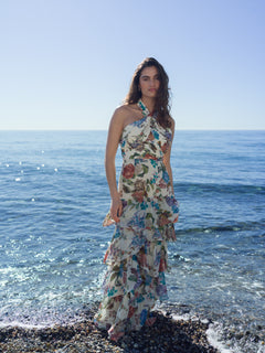 Paloma Halterneck Chiffon Maxi Dress - Botanic Florals