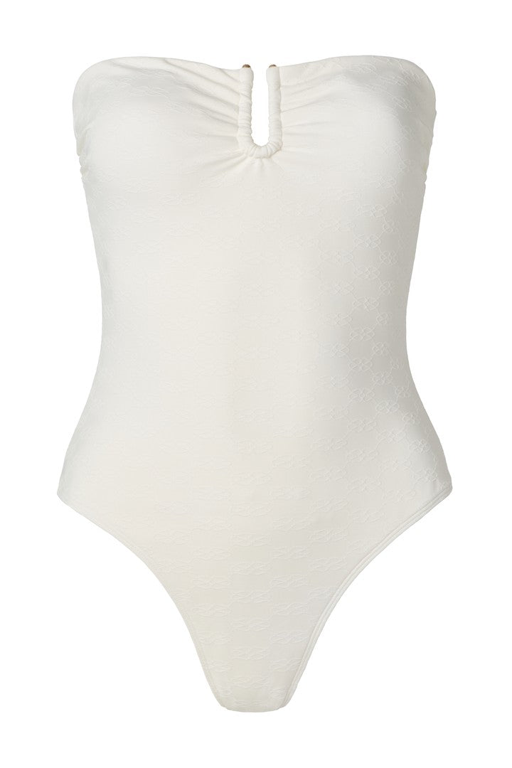 Signature Gold Embellished Bandeau Swimsuit - Vanilla