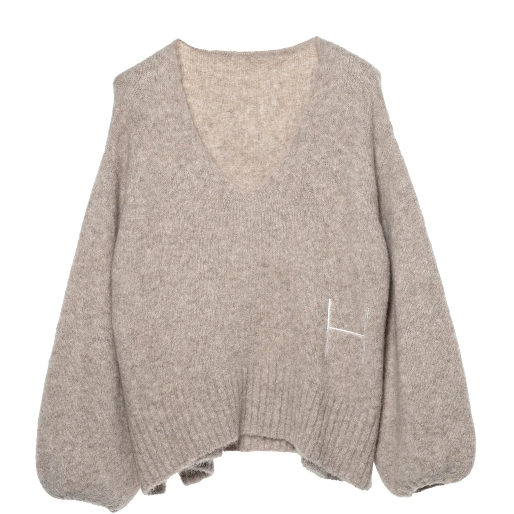 Sofie V-Neck Sweater - Beige Melange