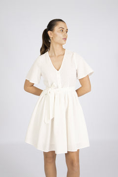 Beatrice Ss Short Broderi Dress B - Snow White
