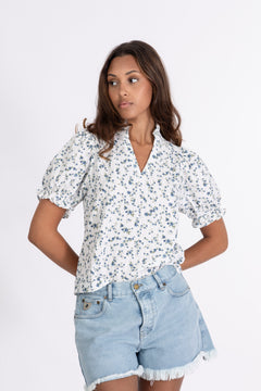 Signy Blouse - White Blue