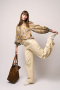 Striped Twill Wide Pants - Straw Comb.