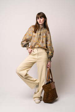 Striped Twill Wide Pants - Straw Comb.